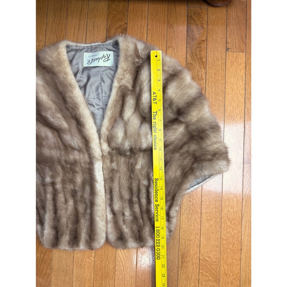 Vintage Raphaels Mobile Mink Fur Stole Capelet Honey Brown Formal Wrap Pockets - Picture 9 of 10